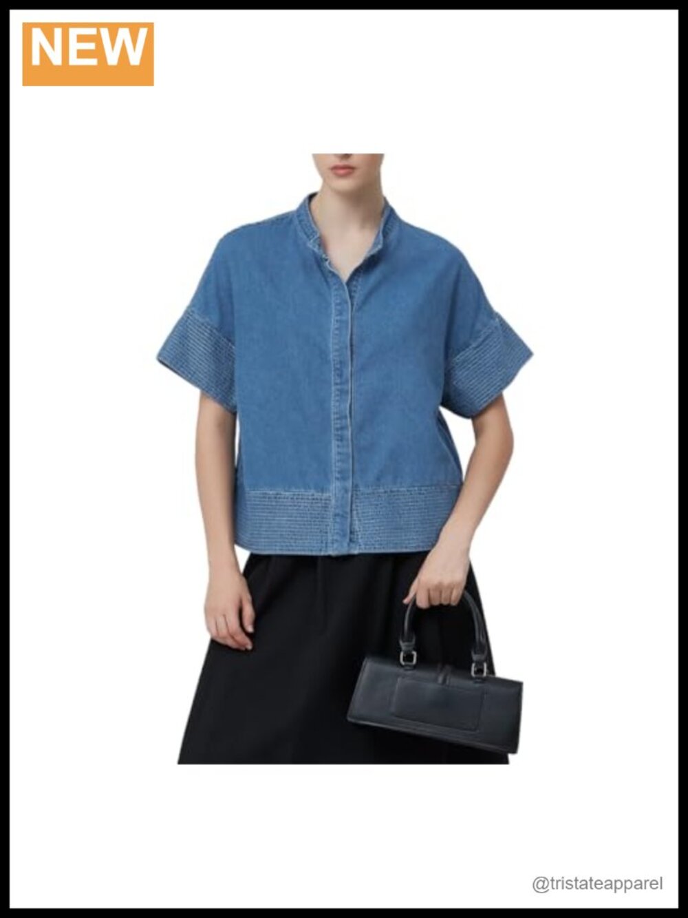 Women's Denim Shirt Button Down Short Sleeve Casual Trendy Top Summer